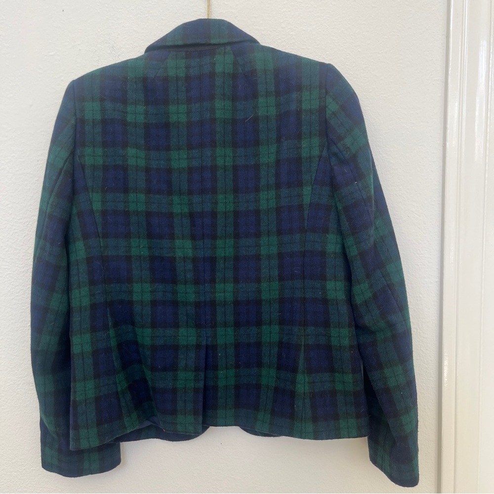 J CREW Factory Blazer 8/38” Green Blue Tartan PREPPY Wool Blend Gold Crest Buttn - Picture 6 of 16